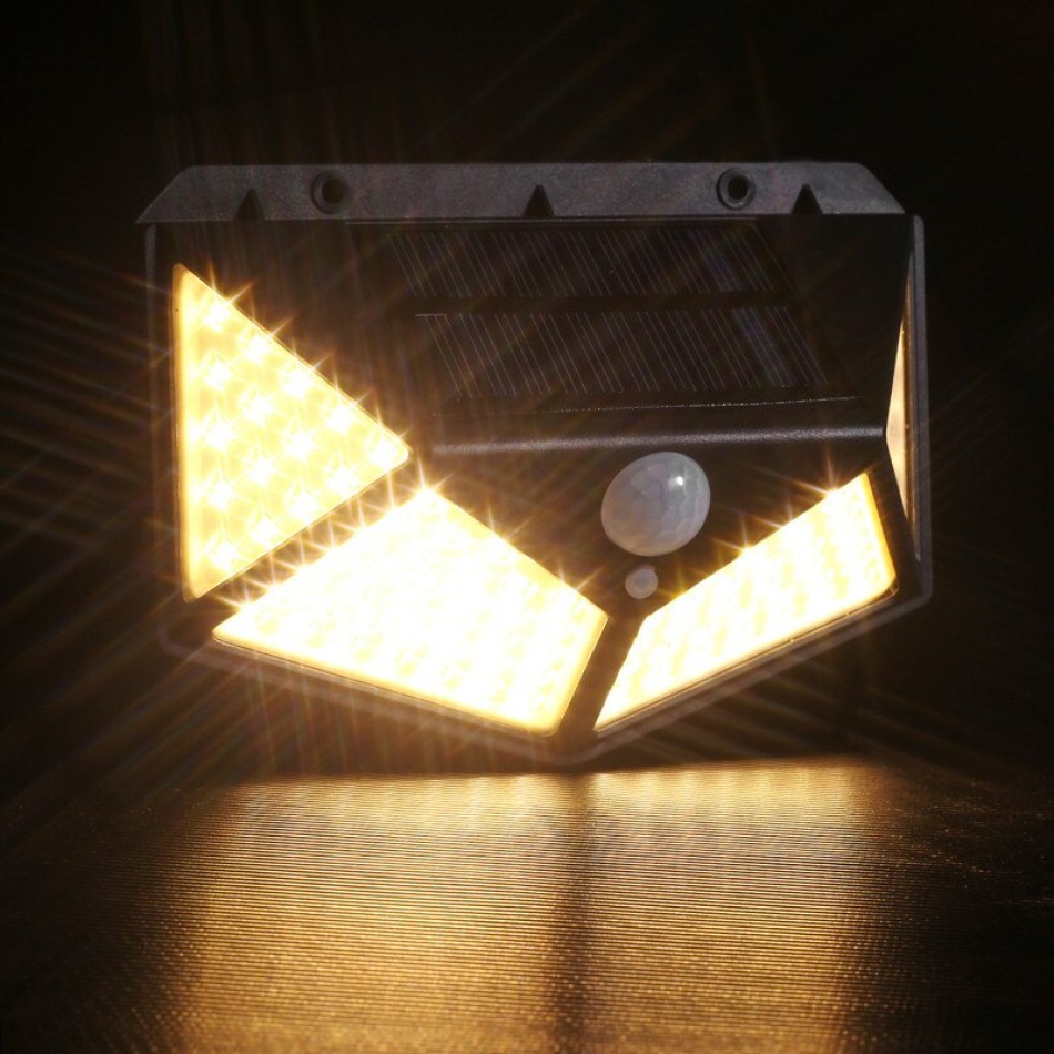 Güneş Enerjili Hareket Sensörlü Beyaz Rengi Dış Mekan Bahçe Aydınlatma 100 Led Li