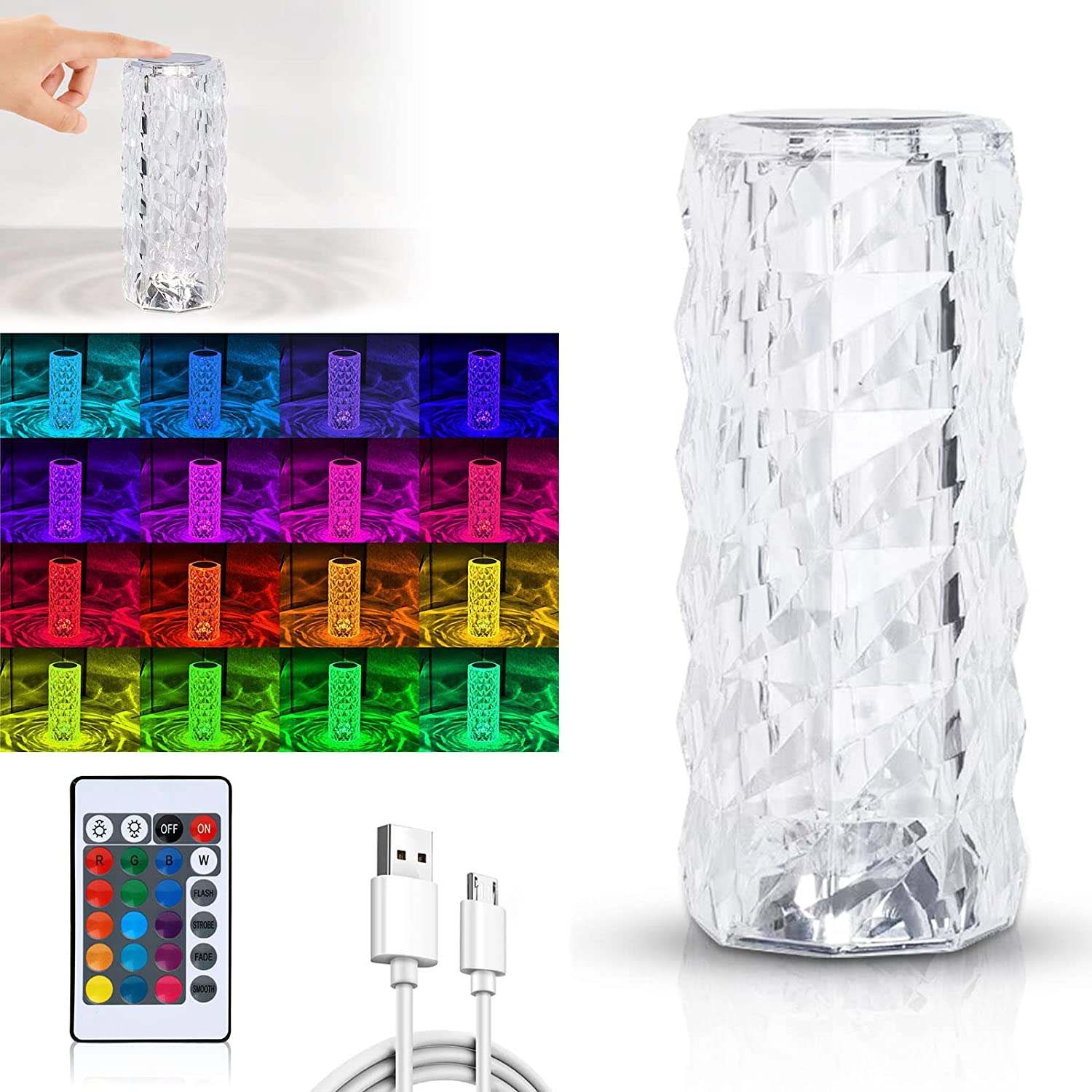 Kristal Akrilik LED Masa Üstü Lamba 16 Renk Uzaktan Kumandalı Dokunmatik