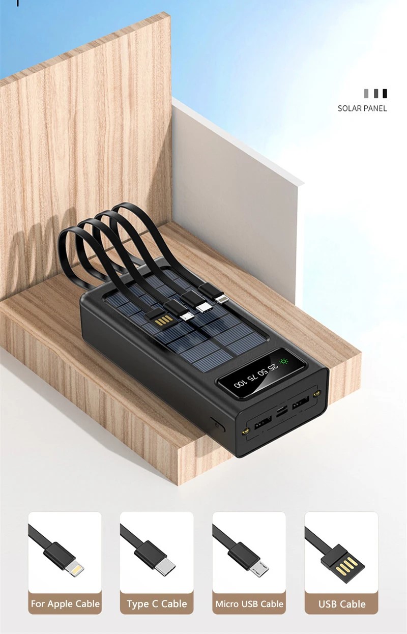 30.000mAH PowerBank Solar Enerjili Çift LED Fenerli LCD Göstergeli Taşınabilir