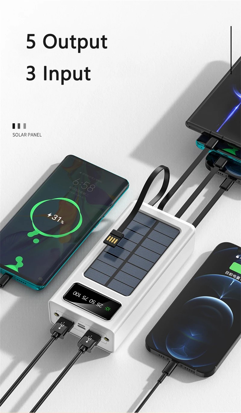 20.000mAH PowerBank Solar Enerjili Çift LED Fenerli LCD Göstergeli Taşınabilir