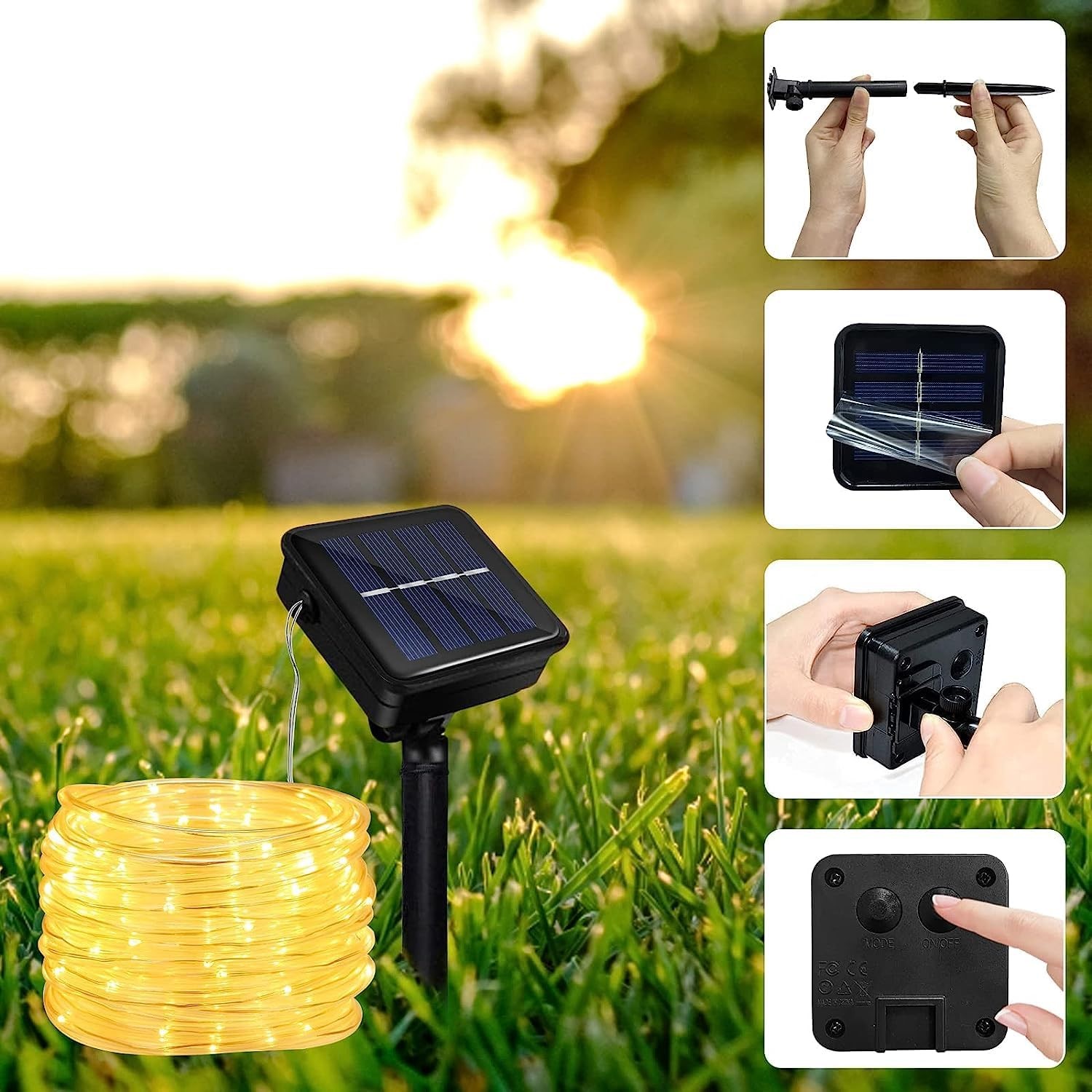 Solar Enerjili Bahçe Balkon Ev Süsleme Dekoratif 10 Metre 8 Animasyonlu Gün Sarı ışık Hortum LED