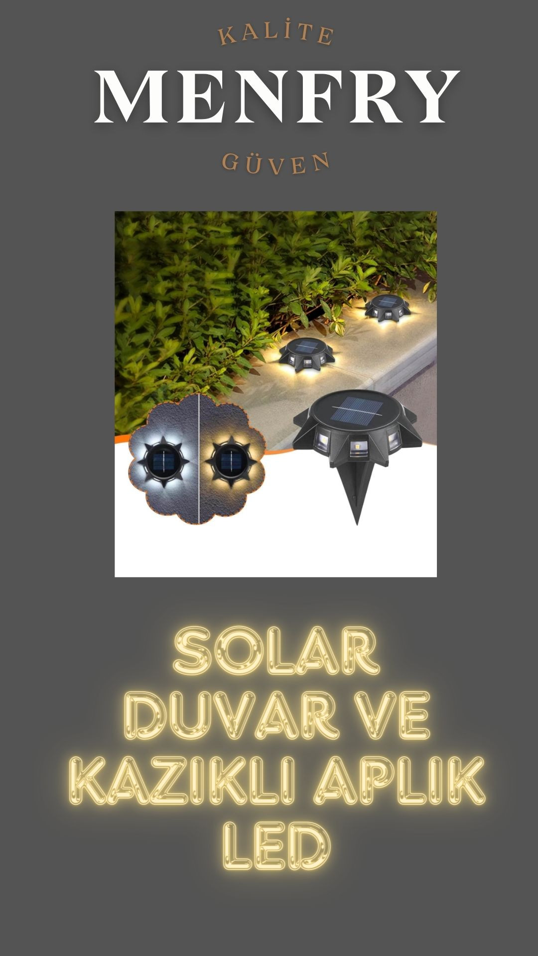Solar enerjili 8 ledli duvara asmalı veya toprağa saplamalı yeni nesil aydınlatma