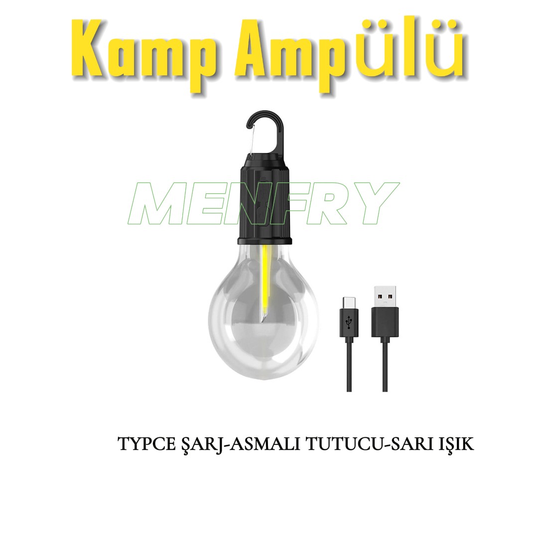 Taşınabilir Şarjlı Led Ampül Outdoor Kamp Bahçe Lambası 10W Askılı Kırılmaz Led Işık