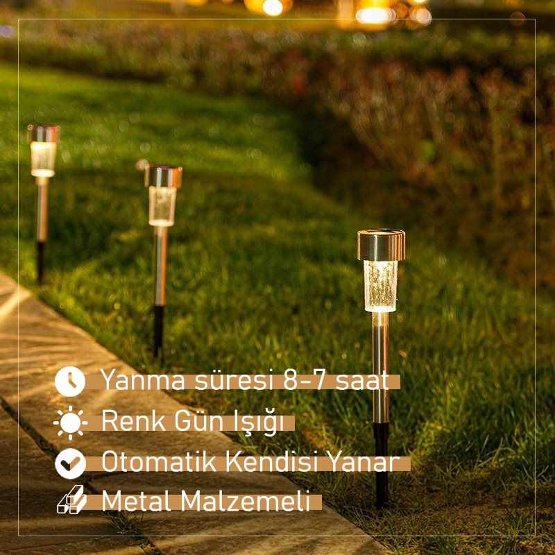 Gün Işığı Sarı Ledli Solar Güneş Enerjili Bahçe Lambası 1 Li Metal Gövdeli