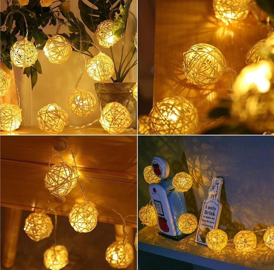 2m 10 LED Rattan Top Pilli Şeffaf Kablolu Süsleme Dekor Işık Gün Işığı