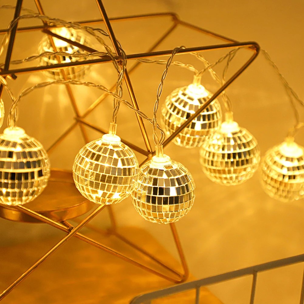 2m 10 Led Disko  Top Pilli Şeffaf Kablolu Süsleme Dekor Işık Gün Işığı