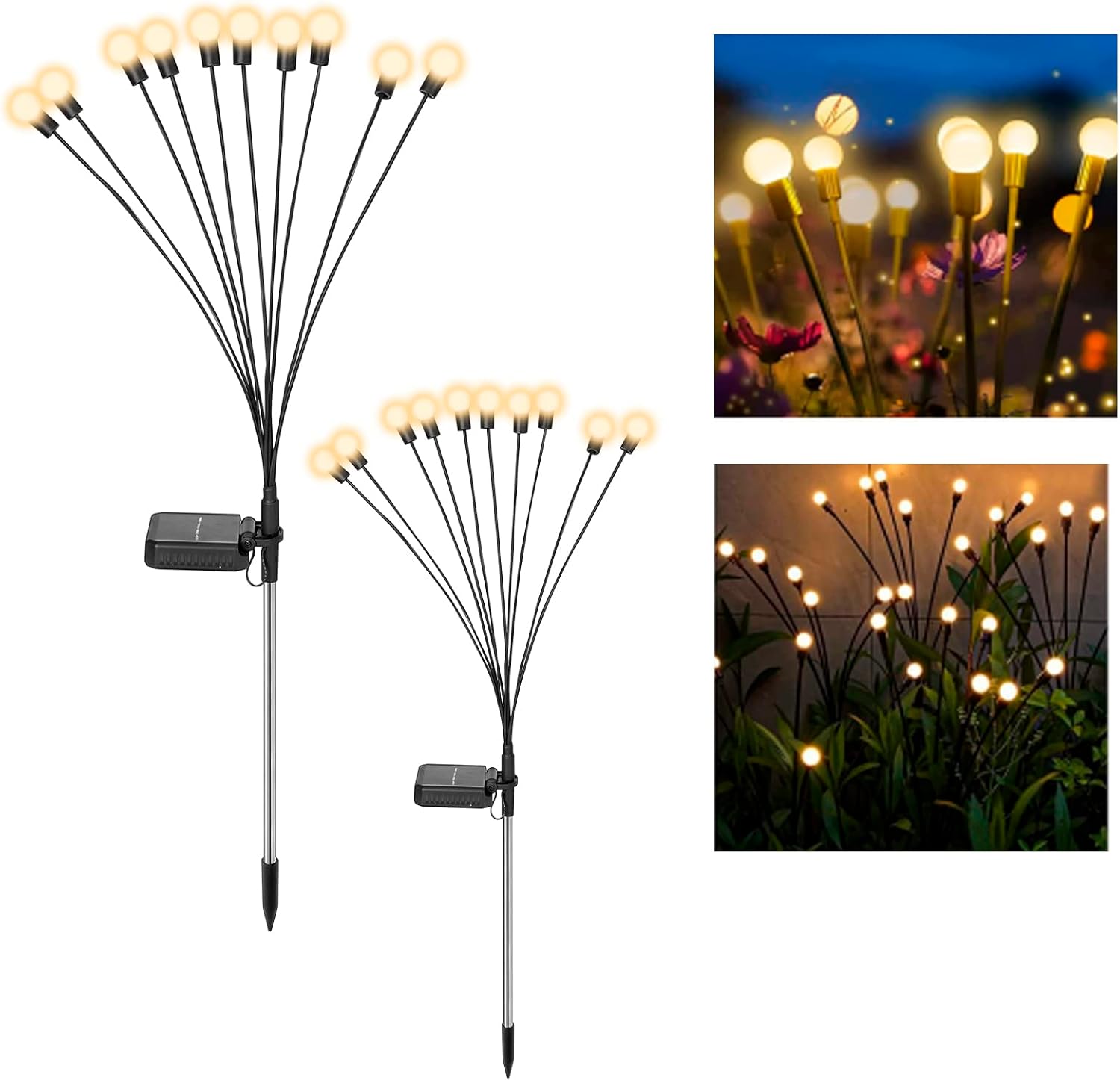 Solar Enerjili Saplamalı Gün Sarı Işık Dış Mekan Bahçe Aydınlatma 8'lu Boncuk Led