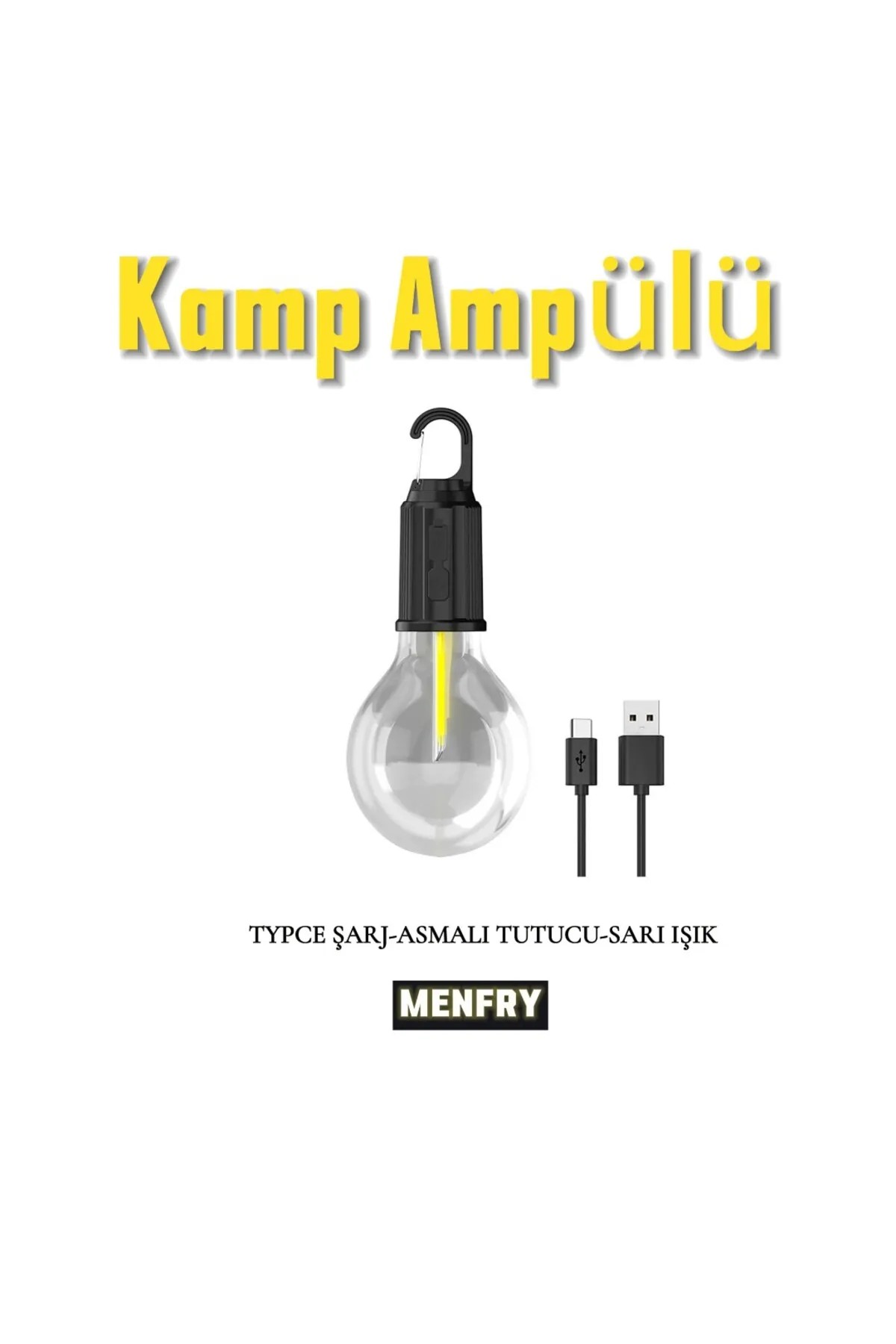 Taşınabilir Şarjlı Kablosuz Kancalı 3 Modlu Kırılmaz Su Geçirmez Kamp Aydınlatma LED Ampulü