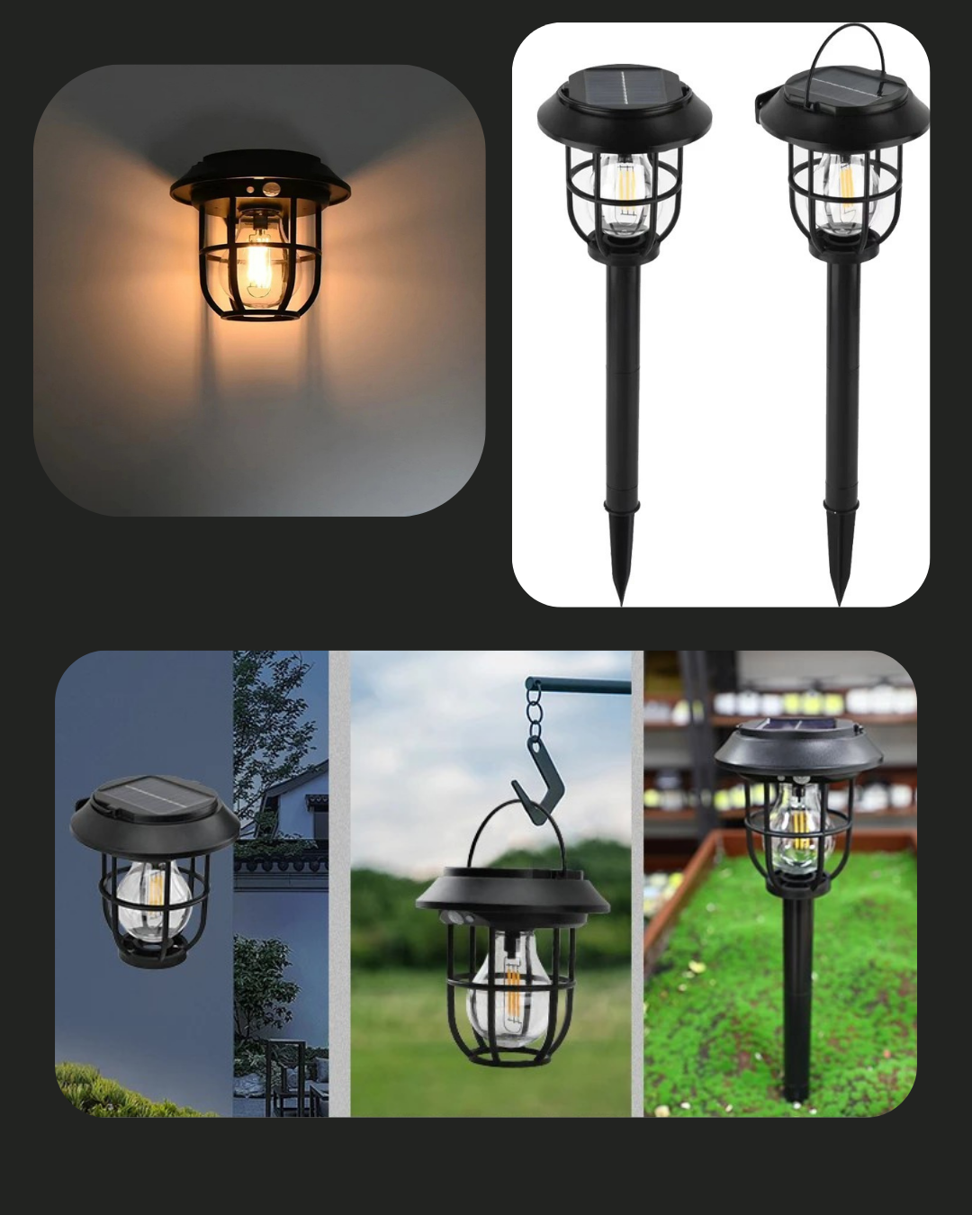 Güneş Enerjili ve Şarjlı Çok Amaçlı Rustik Ampüllü Bahçe Balkon Kamp İçin Aydınlatma Sensörlü Işık