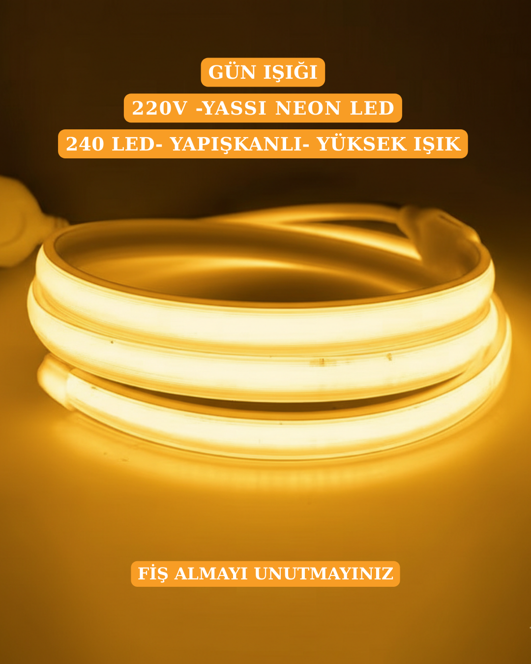 Smd Yassı Neon Led 220 Volt Gün Işığı Yapışkanlı Yüksek Işık Gücü 240 Led