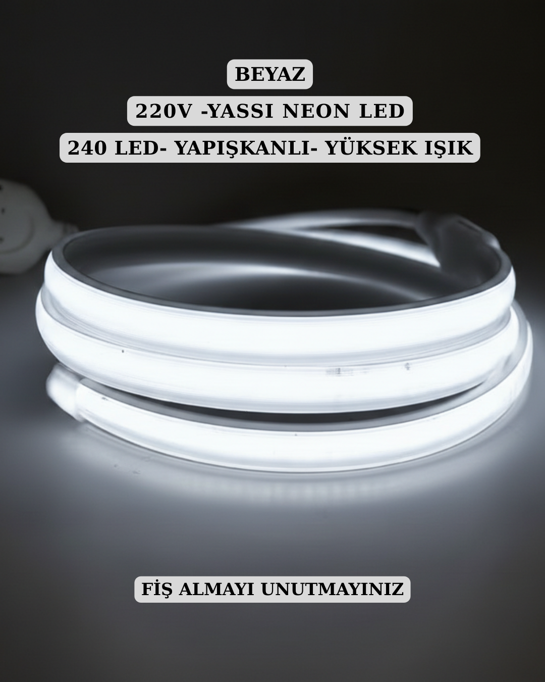 Smd Yassı Neon Led 220 Volt Beyaz Yapışkanlı Yüksek Işık Gücü 240 Led