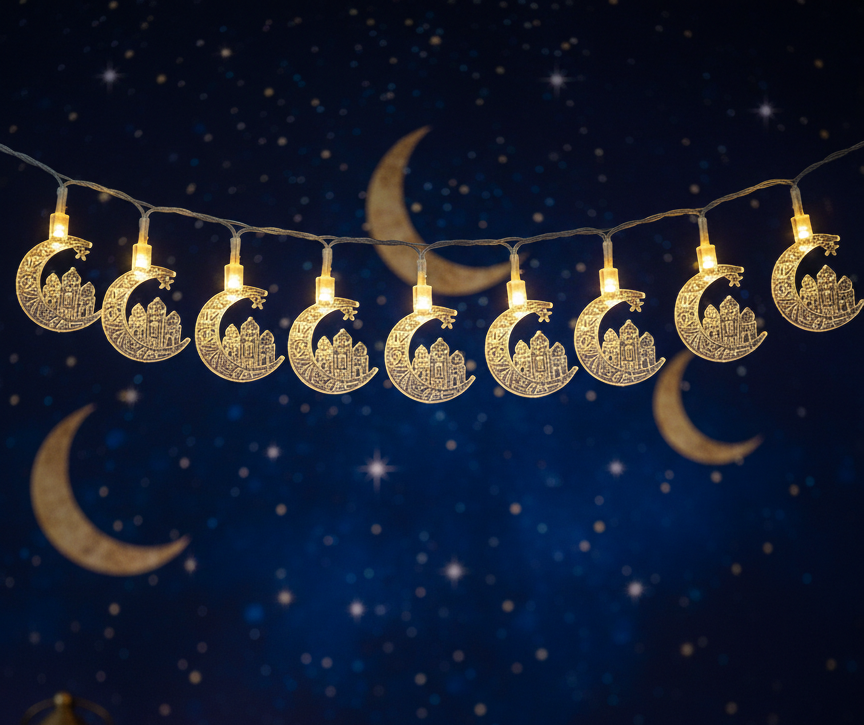 Hilal Cami 10 Ledli Ramazan Figürlü 1.5 Metre 2 Pilli Dekor Led Işık