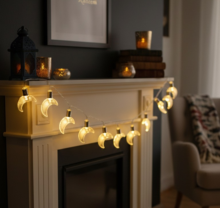 Ay 3D Model 2 Metre Ramazan Süsü 2 Pilli Dekor Işık