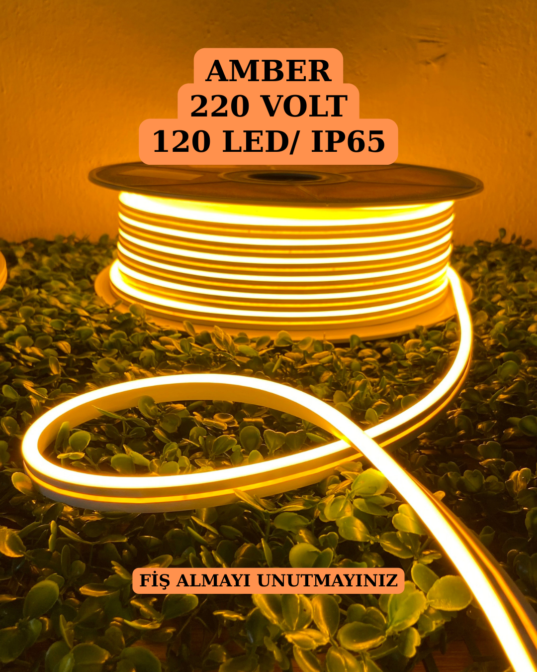 220 Volt Neon Led Amber 6x12mm Dış ve İç Mekan IP65