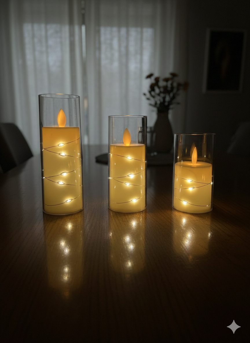 Işıklı Mum Üçlü Set