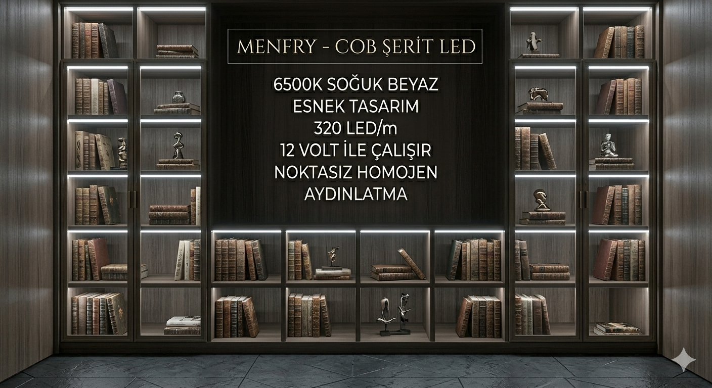 12 Volt 320 Led 8 mm İç Mekan Yapışkanlı Esnek Cob Şerit Led 4000K/ Naturel Beyaz