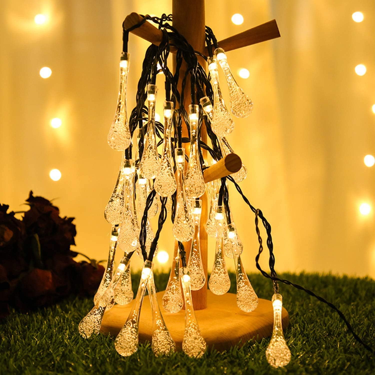 Solar Güneş Enerjili Gün Işığı 7 Metre 50 Led Damla 8 Fonksiyonlu Bahçe Aydınlatma Işık