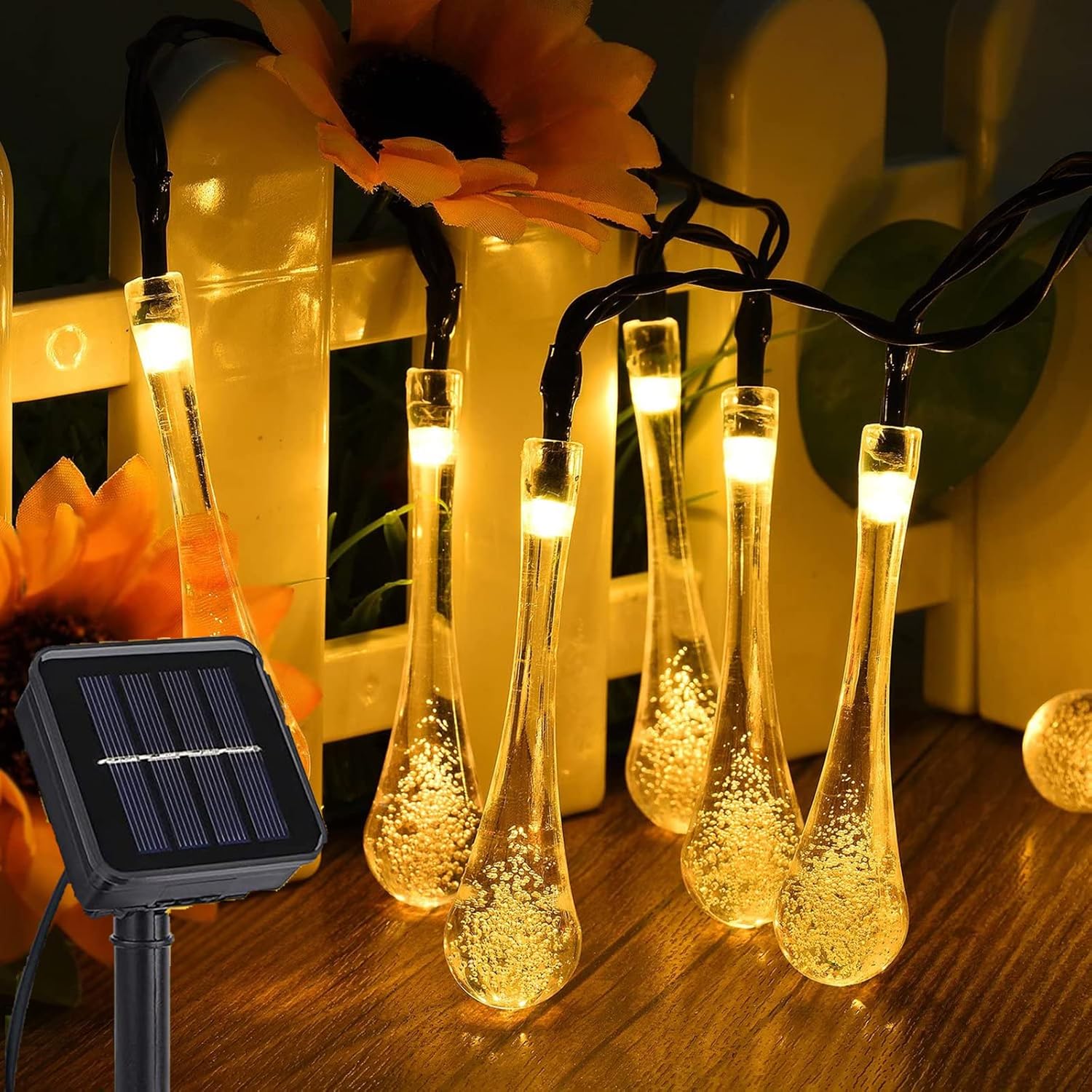 Solar Güneş Enerjili Gün Işığı 7 Metre 50 Led Damla 8 Fonksiyonlu Bahçe Aydınlatma Işık