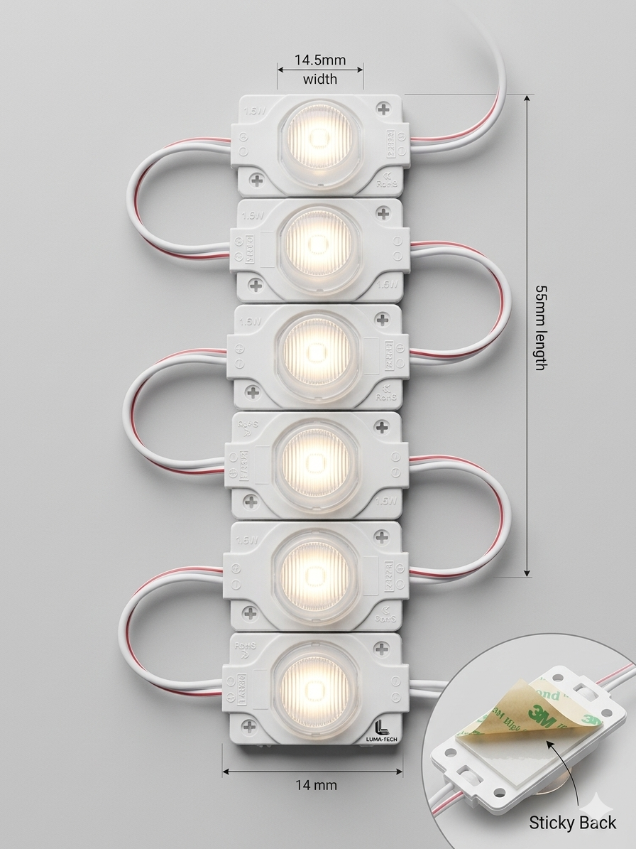12 Volt Modül Led 1.5W Gün Işığı Tek göz 20 Adet Yapışkanlı Çok Amaçlı Işık
