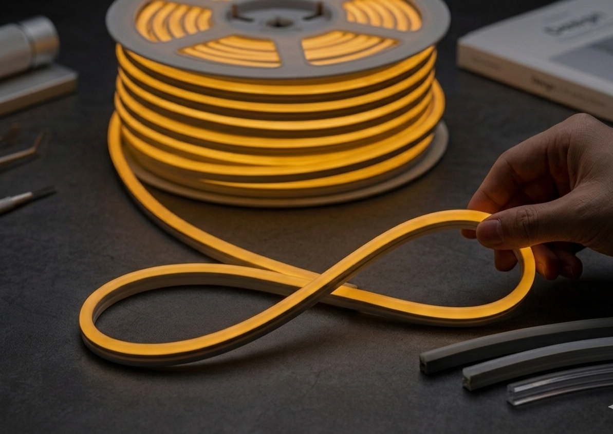 Neon LED 5 Metre 220 volt Fiş Dahil Amber Renk Dış İç Mekan Aydınlatma