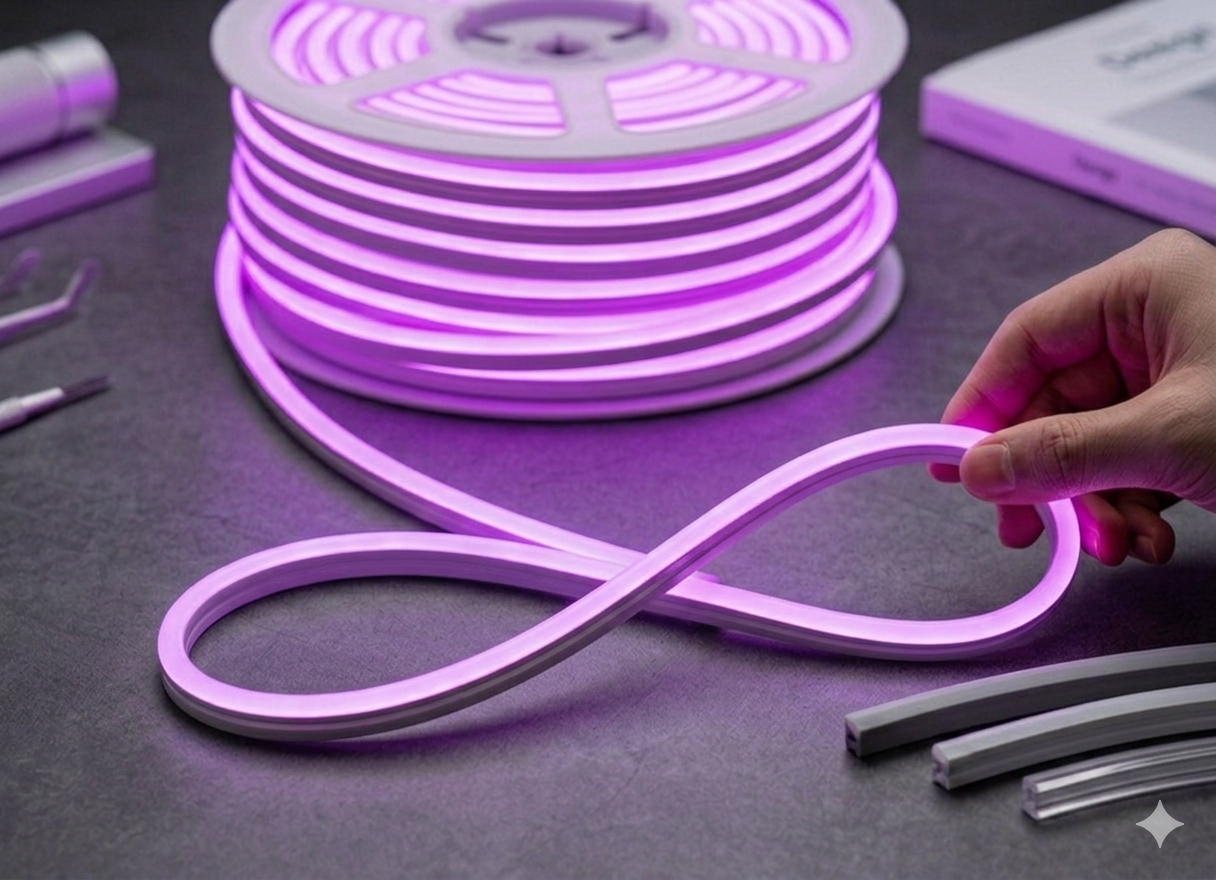 Neon LED 5 Metre 220 volt Fiş Dahil Mor Renk Dış İç Mekan Aydınlatma