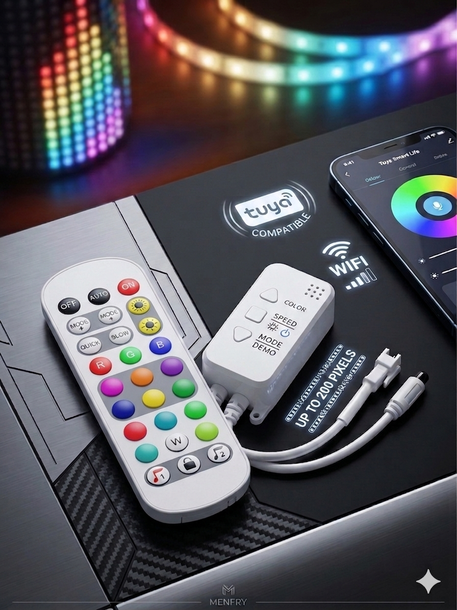 RGB Piksel Led Kontrol Cihazı Müzik, Sese Duyarlı, Tuya Destekli, 200 Ad. DC5-24v