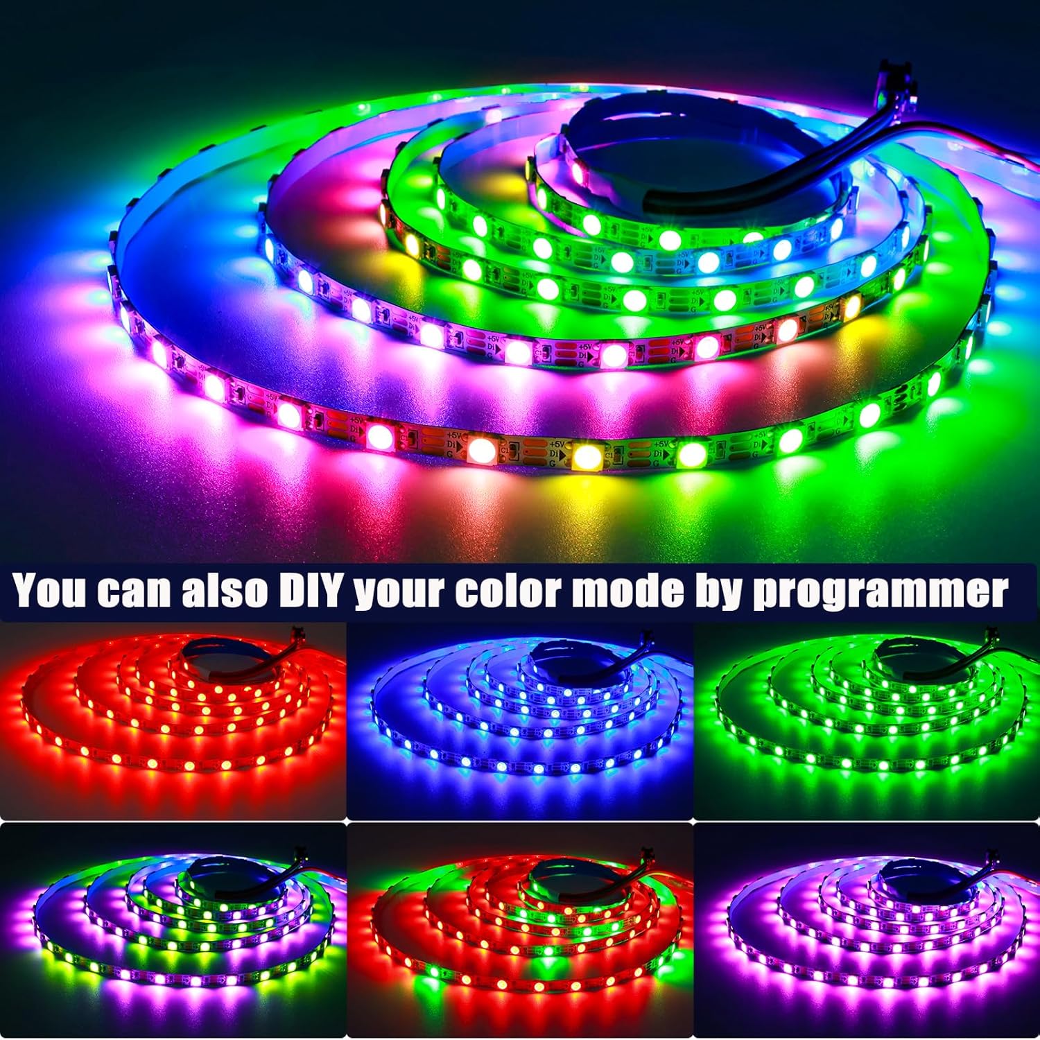 5 Volt 5050SMD IP65 60 Ledli RGB Piksel Şerit Led (5 Metre)