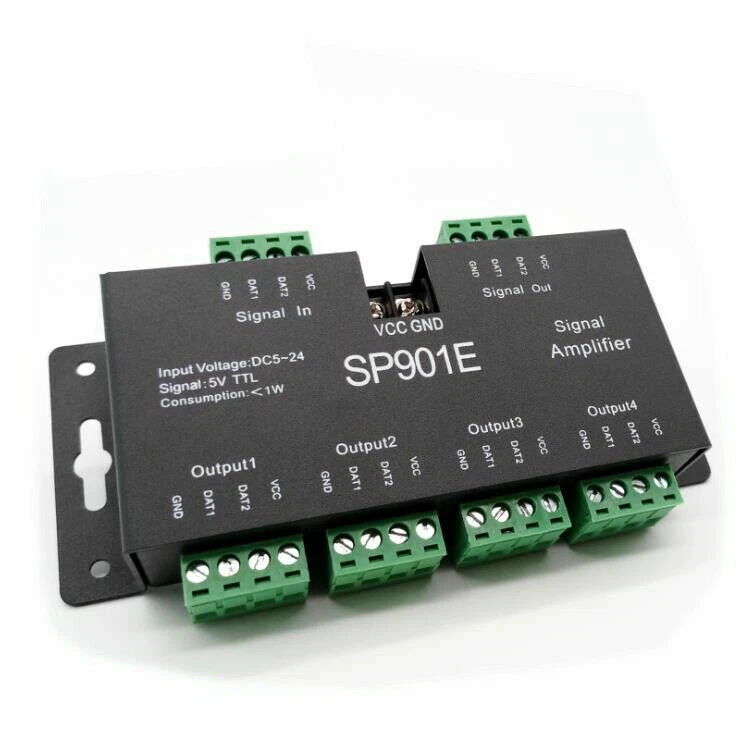 SP901E LED Sinyal Amplifikatörü Tekrarlayıcı WS2811 WS2812B Piksel RGB LED Şerit DC5V-24V